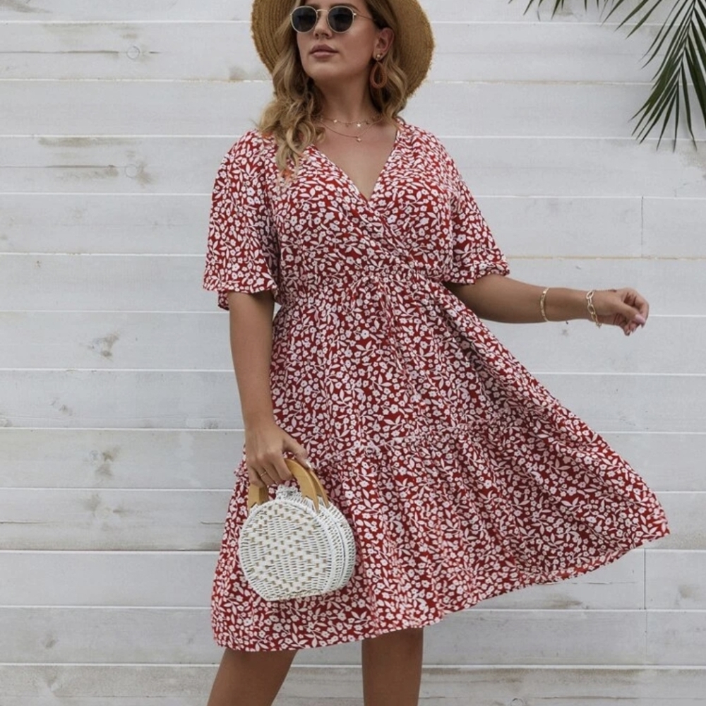 Shein Curve 5XL (22) Ditsy Floral Print Ruffle Hem Dress